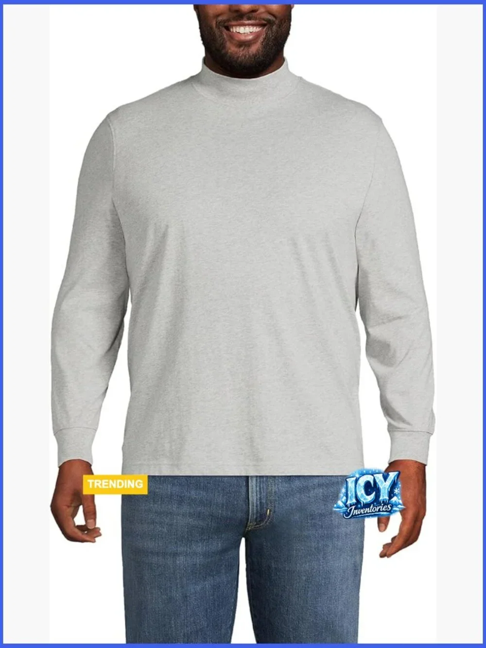 Cotton-Blend Mock Turtleneck Thermal Top Long Sleeve